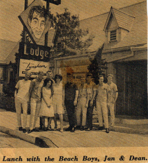 Vintage Photo published in Dig Magazine. From left to right: Dean Torrance, Jan Berry, Alton Libby, Barbara Loo, Dee Dee (Sperling) Phelps, Dick St. John, Al Jardine (Beach Boys), and either Carl or Brian Wilson on the extreme right.